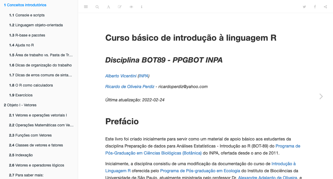 Página inicial do curso.