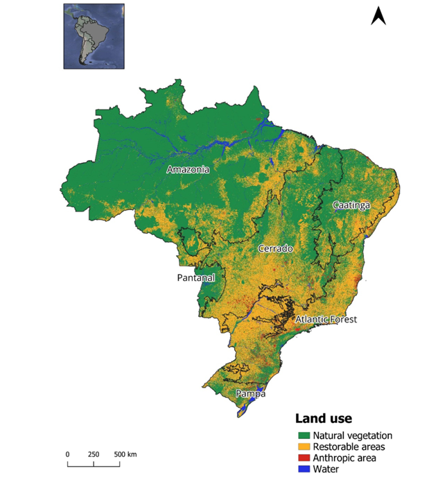 Figura 1 de Liévano-Latorre et al. 2025. Uso da terra nos seis domínios fitogeográficos brasileiros.